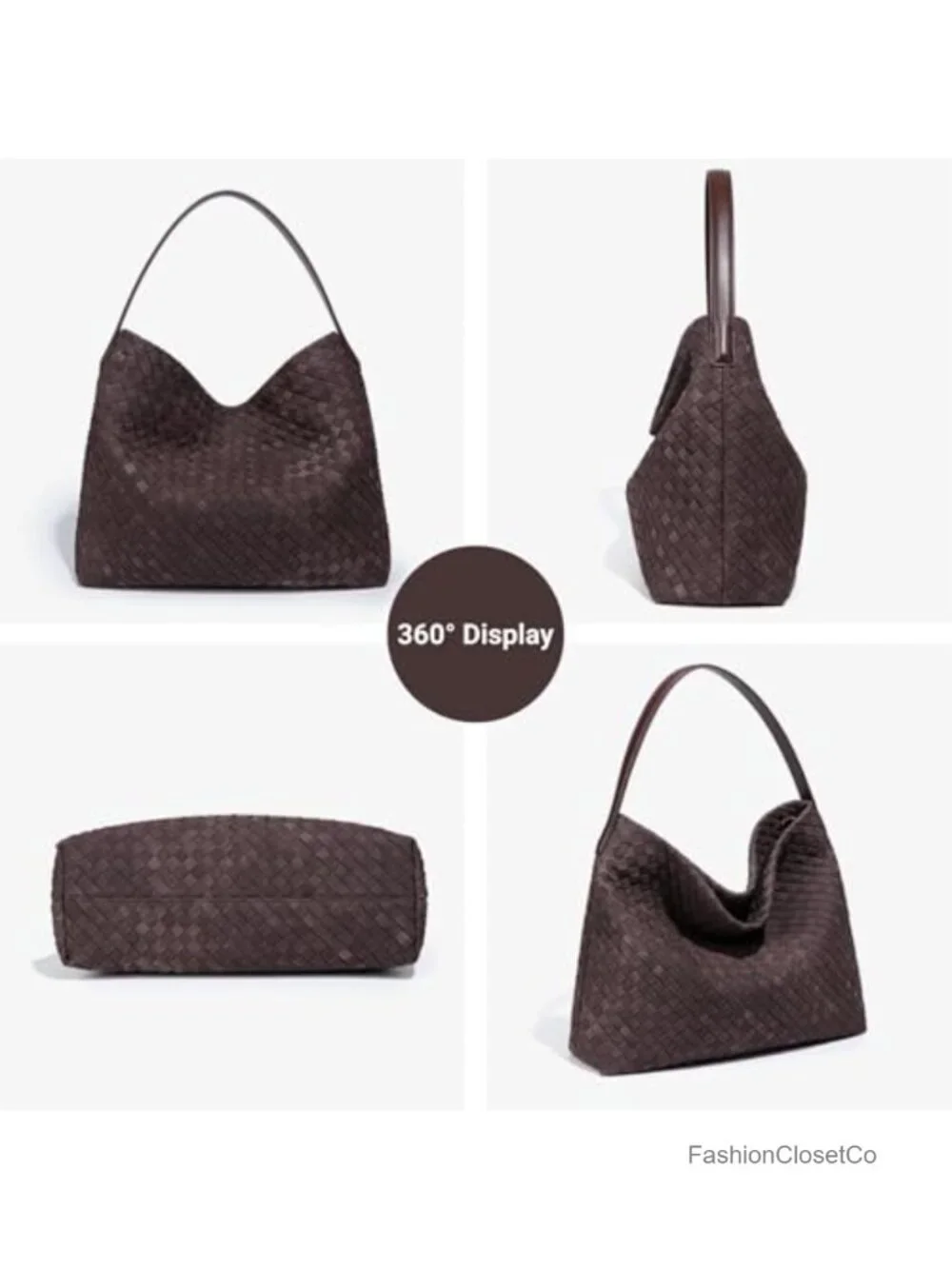 Woven Suede Hobo Bag Slouchy Shoulder Tote with Leather Crossbody Strap